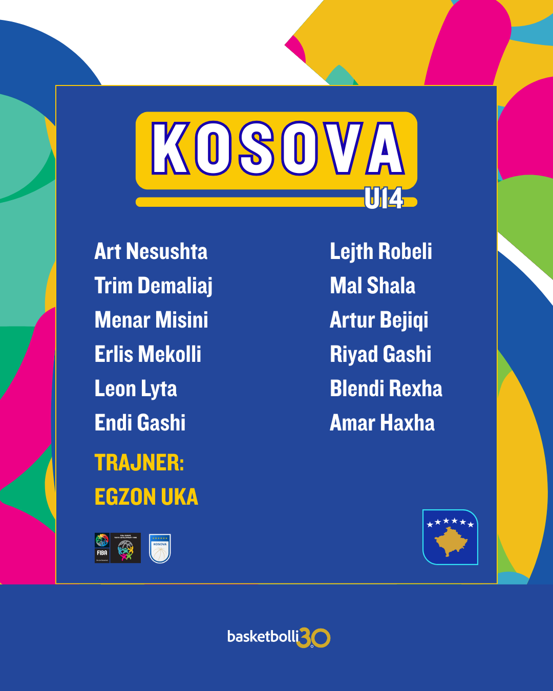 12shja e Kosovës U14 te meshkujt për turneun e FIBA YDF-së 